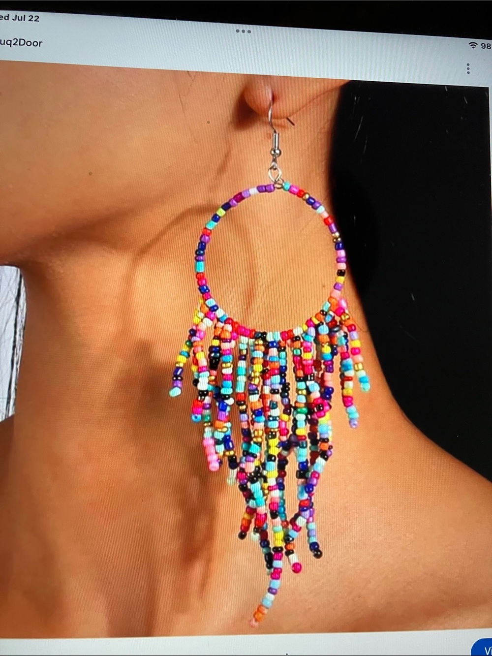 Colorful Beaded Hoop Fringe Earrings - Multicolor